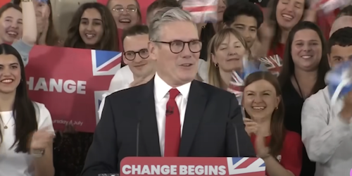 Keir Starmer celebrating general election victory at a rally Keir Starmer celebrating general election victory at a rally